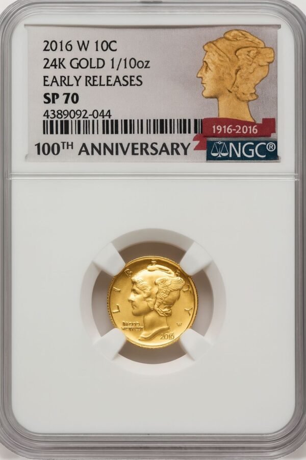 2016-W 10C Mercury Dime 100th Anniversary Gold Centennial 100th Anniversary NGC MS70