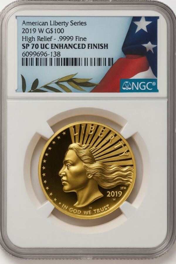 2019-W G$100 American Liberty High Relief Enhanced UC Bunting Flag NGC MS70