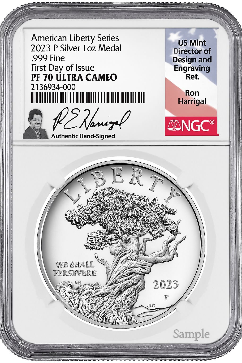 2023-P American Liberty Series 1 oz Silver Medal FDI NGC PF70 Harrigal Signed