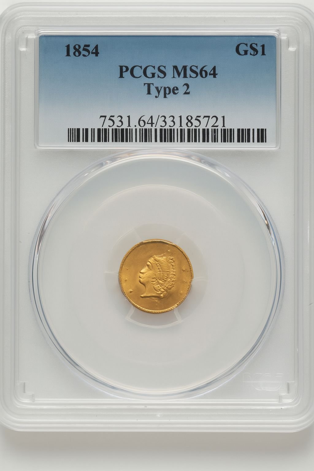 1854 G$1 Type Two Gold Dollar PCGS MS64 (776751007)