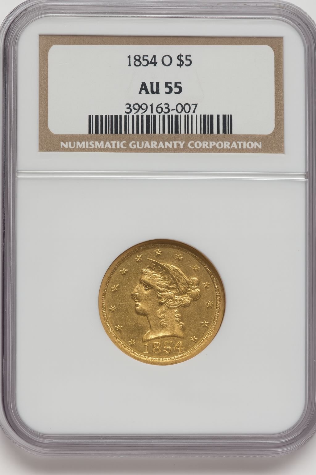 1854-O $5 Liberty Half Eagle NGC AU55 (777158010)