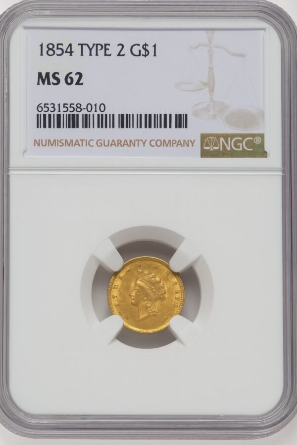 1854 Type Two Gold Dollar NGC MS62