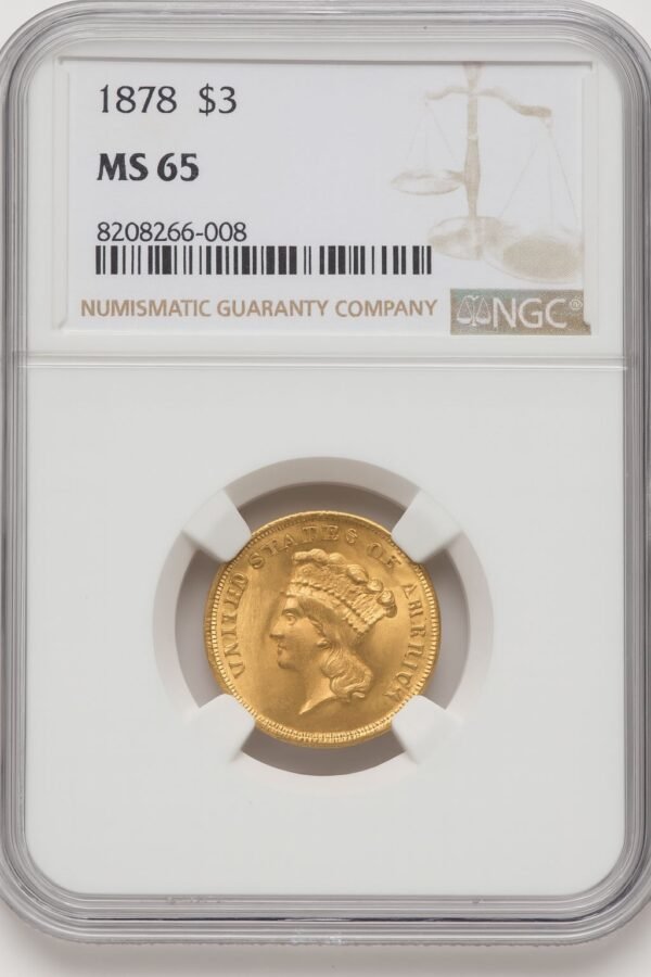 1878 $3 Three Dollar Gold Pieces NGC MS65 (770218040)