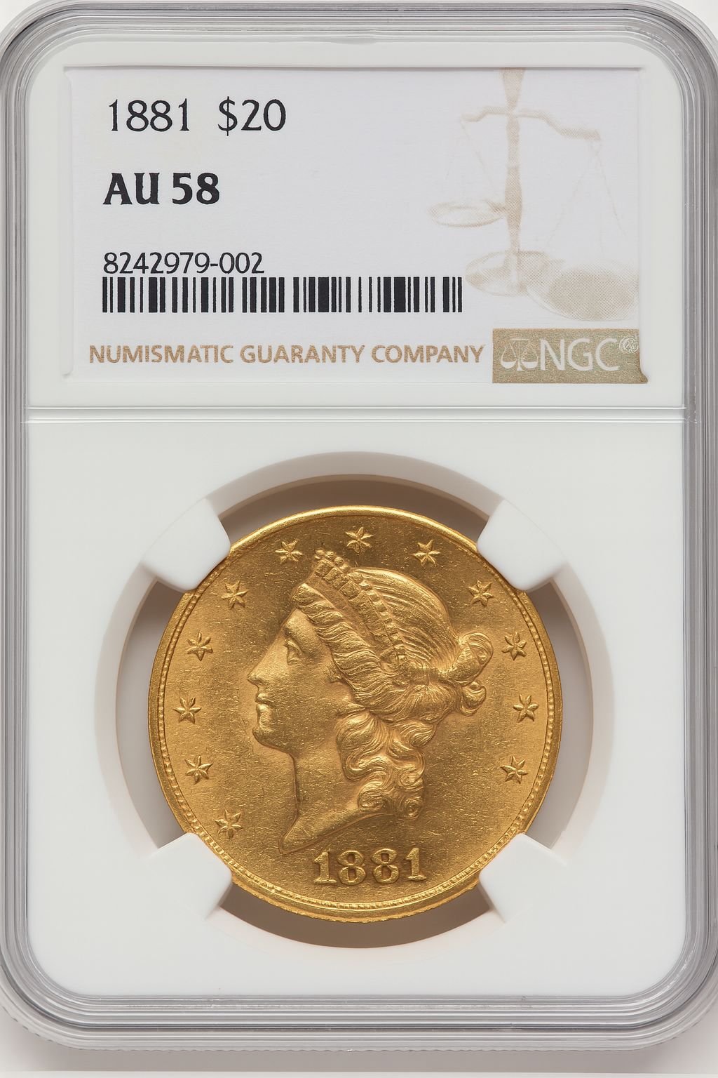 1881 $20 Liberty Double Eagle NGC AU58
