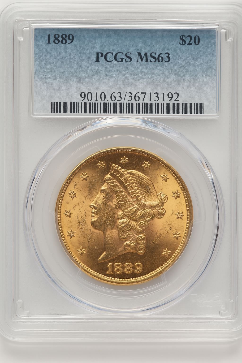 1889 $20 Blue Gradient Liberty Double Eagle PCGS MS63