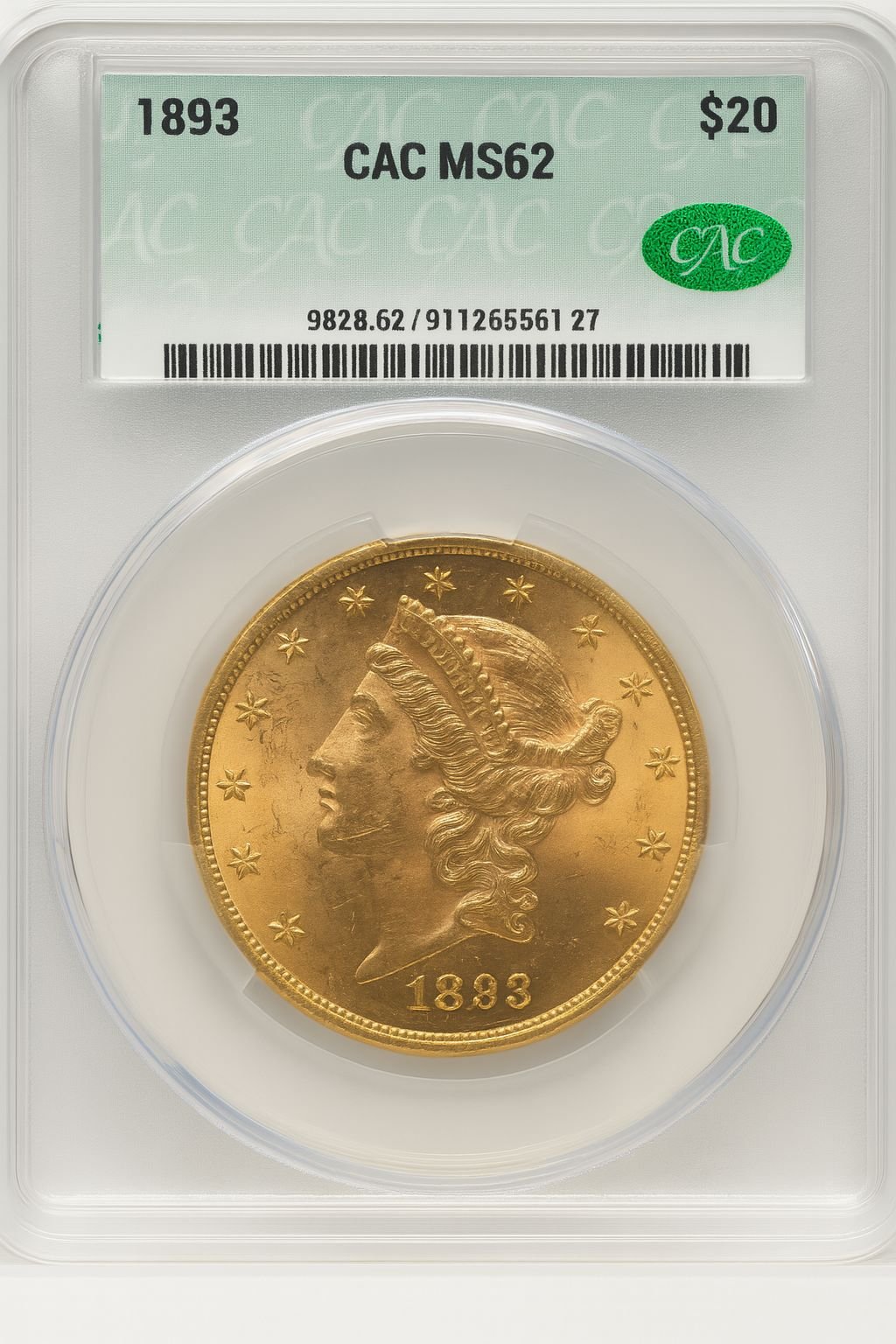 1893 $20 Liberty Double Eagle CACG MS62