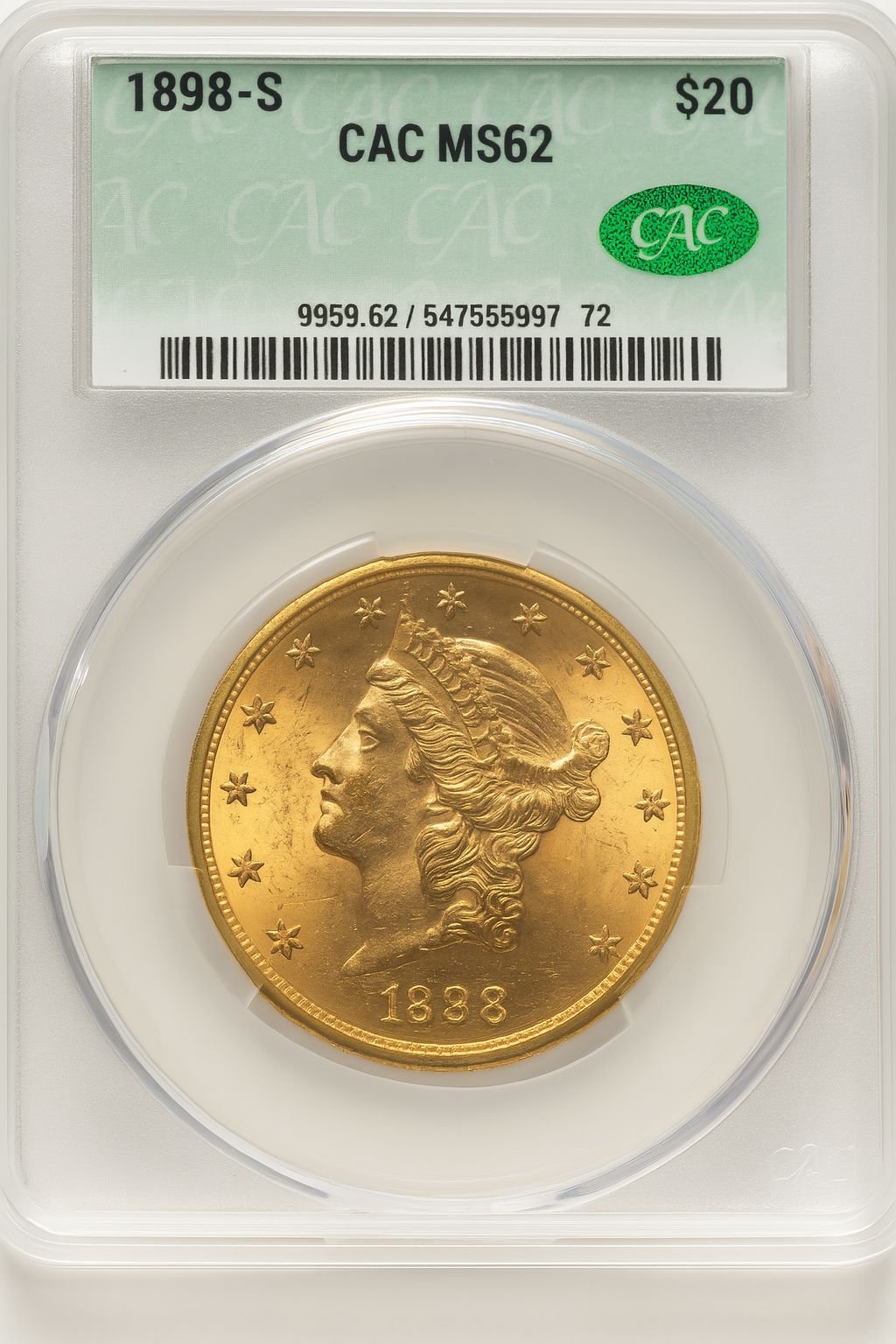 1898-S $20 Liberty Double Eagle CACG MS62 (171433008)