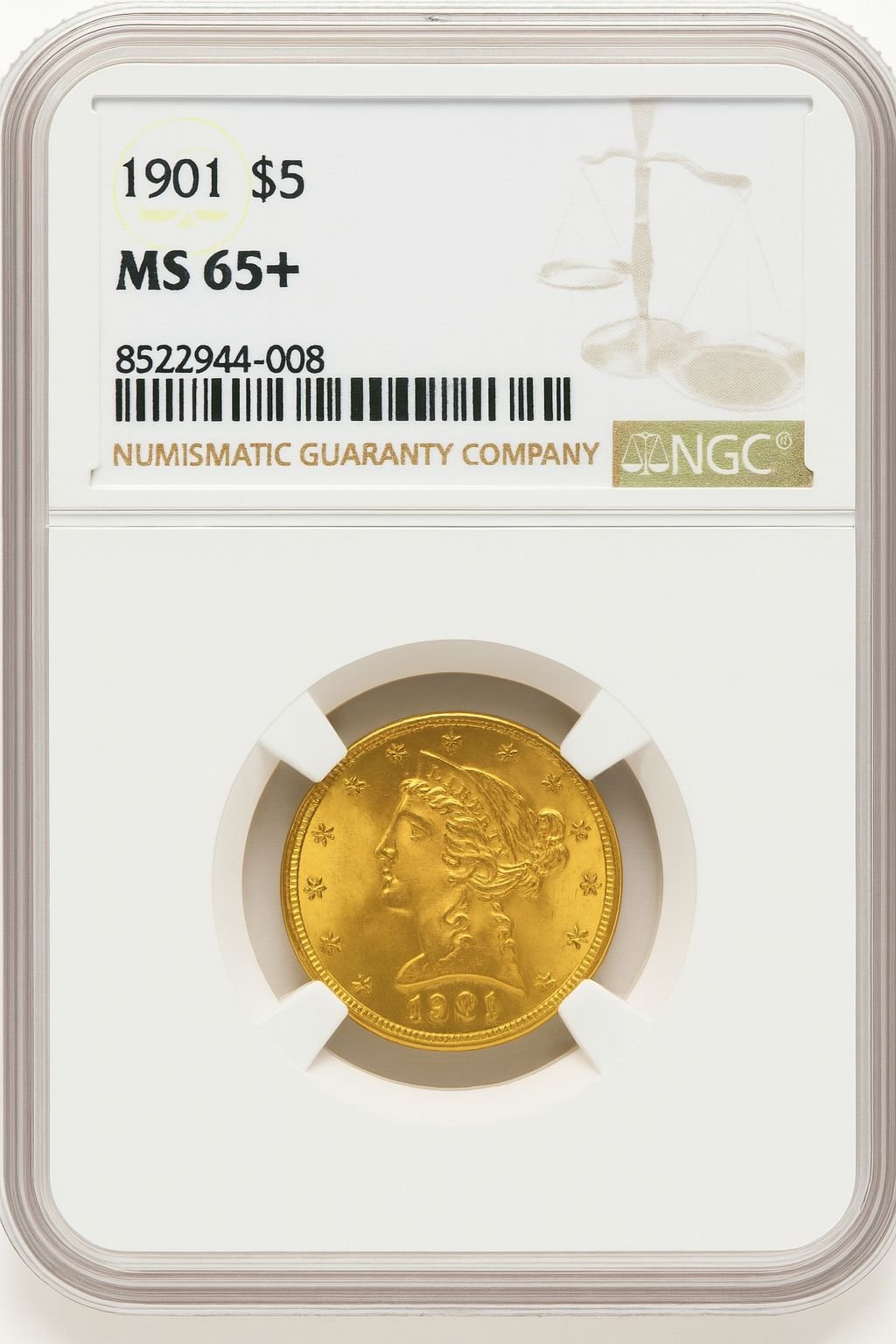 1901 $5 Liberty Half Eagle NGC MS65+ (777428036)