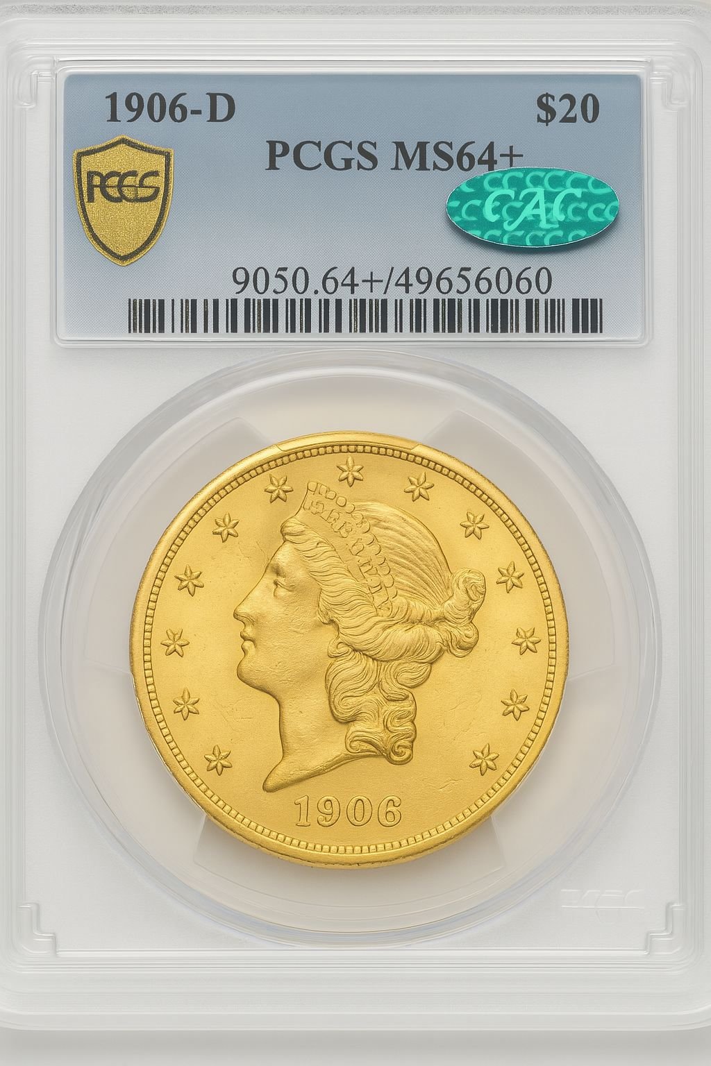 1906-D $20 CAC Liberty Double Eagle PCGS MS64+