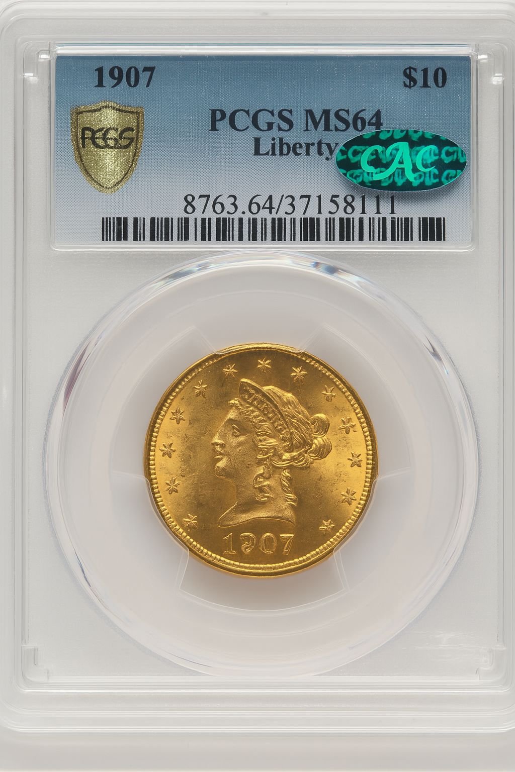 1907 $10 Liberty CAC Liberty Eagle PCGS MS64