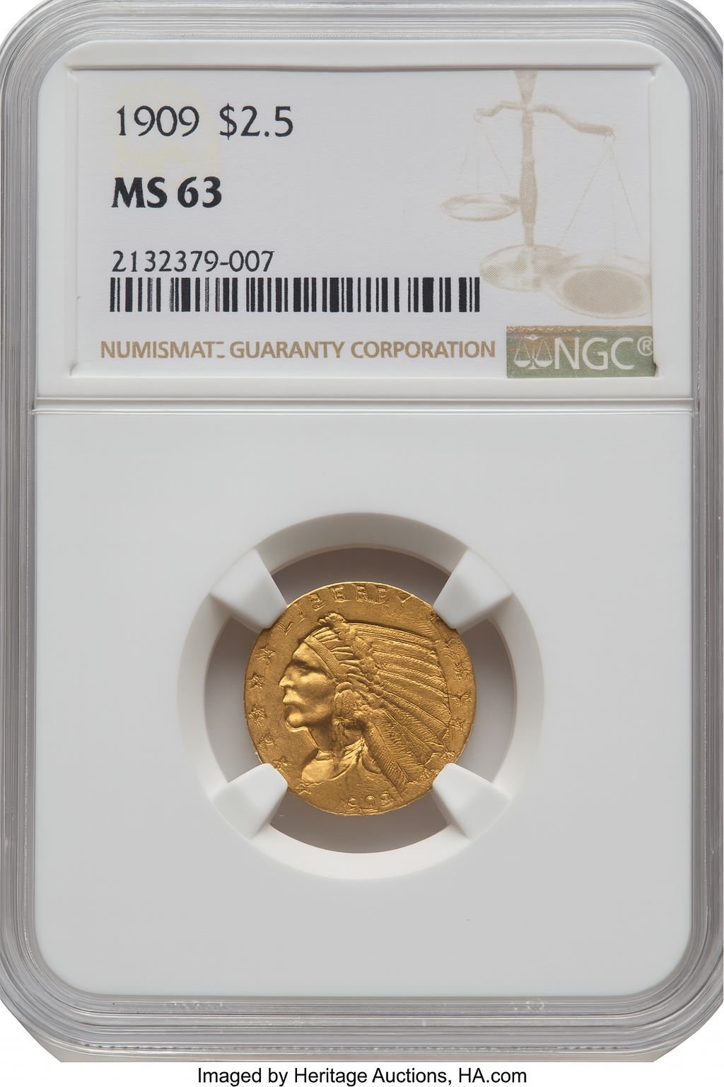 1909 $2.50 Indian Quarter Eagle NGC MS63 (777927010)