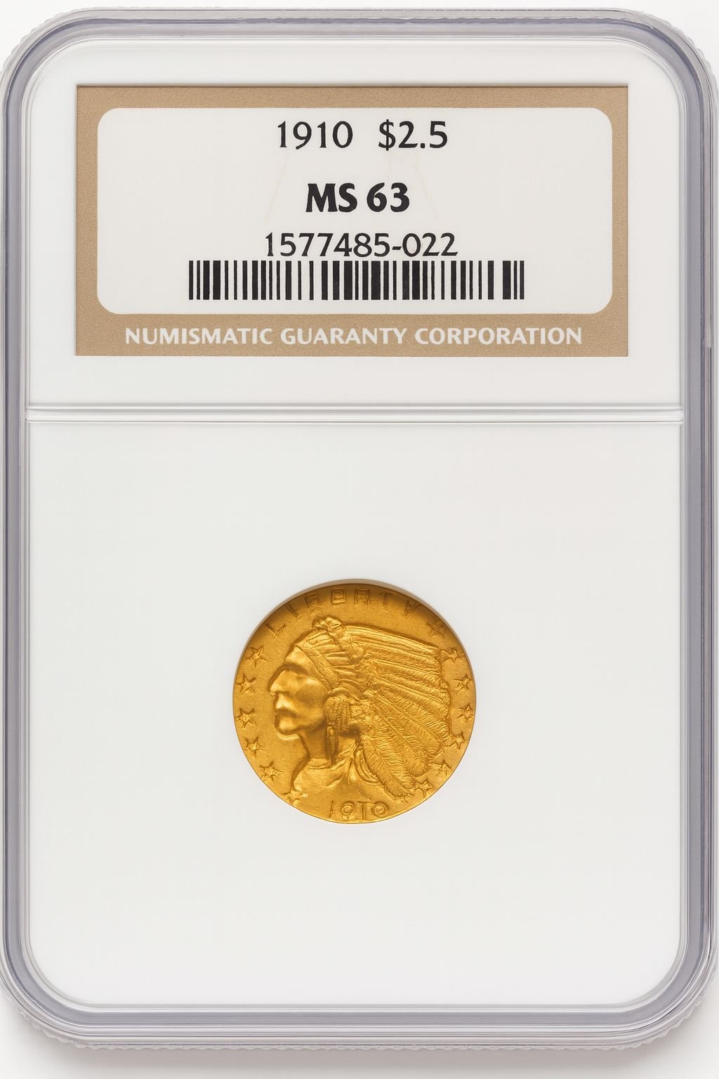 1910 $2.50 Indian Quarter Eagle NGC MS63 (506652008)