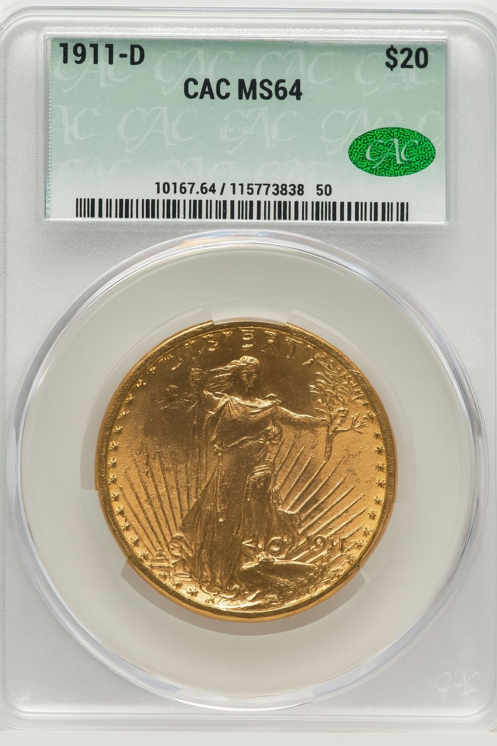 1911-D $20 Saint-Gaudens Double Eagle CACG MS64 (506744004)