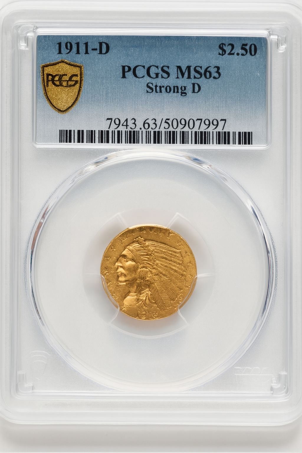 1911-D $2.50 Indian Quarter Eagle PCGS MS63 (774721017)