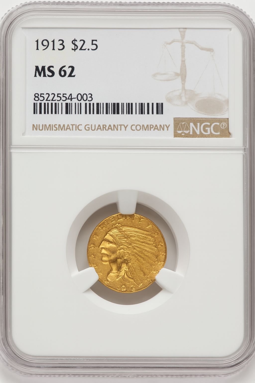 1913 $2.50 Indian Quarter Eagle NGC MS62 (776444025)