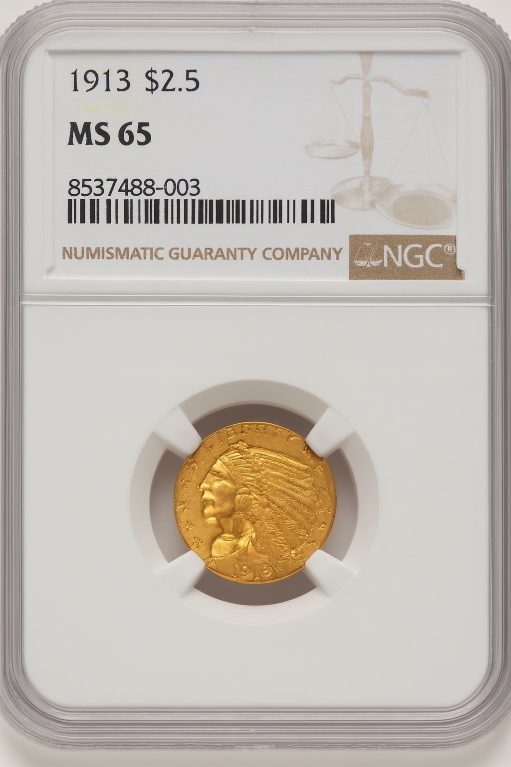 1913 $2.50 Indian Quarter Eagle NGC MS64 (507104002)