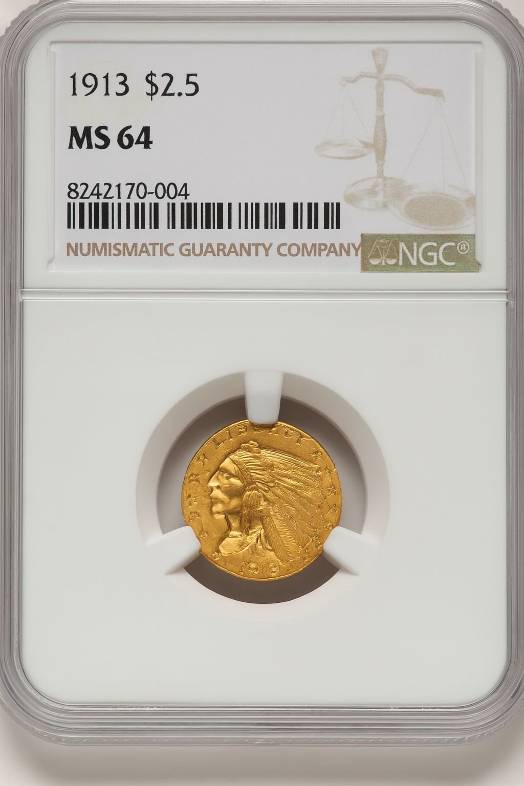 1913 $2.50 Indian Quarter Eagle NGC MS64 (773671007)