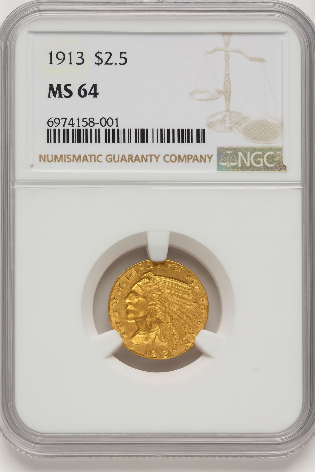 1913 $2.50 Indian Quarter Eagle NGC MS64 (777574001)