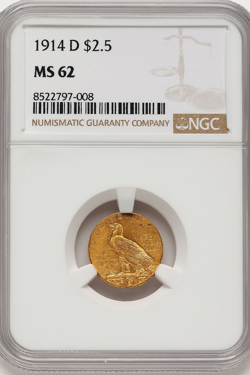 1914-D $2.50 Indian Quarter Eagle NGC MS62 (776662019)