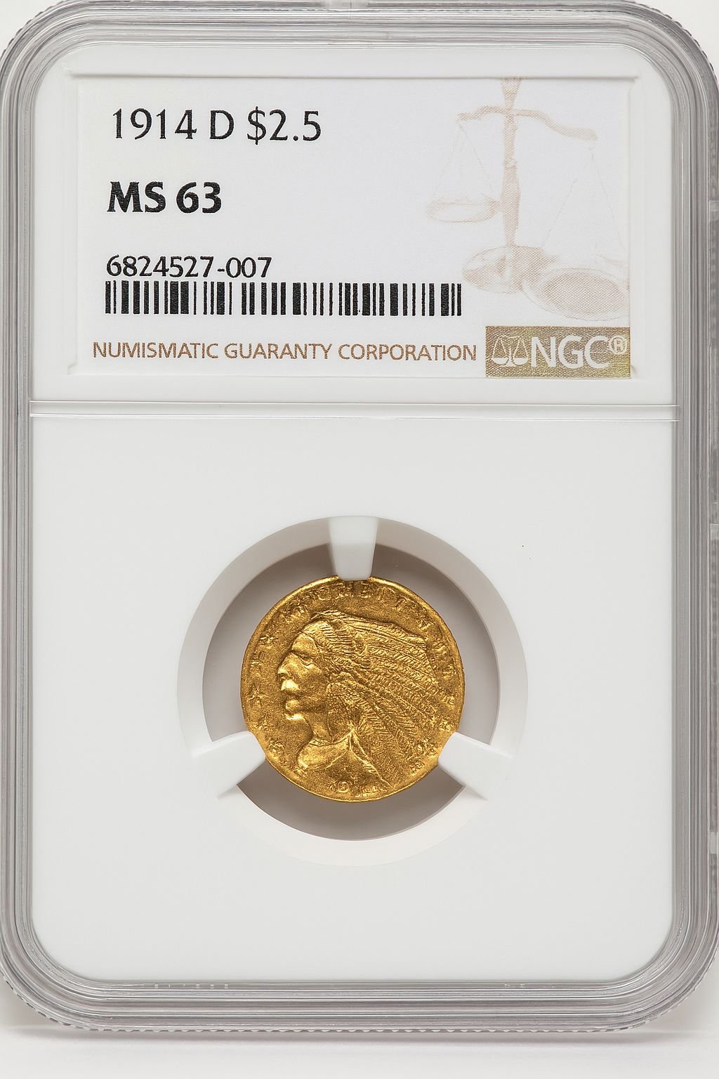 1914-D $2.50 Indian Quarter Eagle NGC MS63 (774824001)