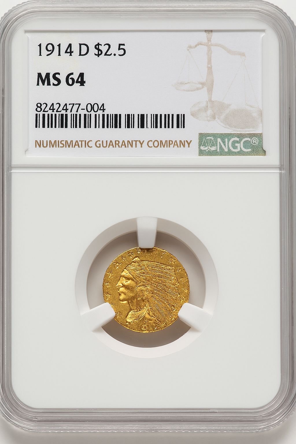 1914-D $2.50 Indian Quarter Eagle NGC MS64 (774253019)