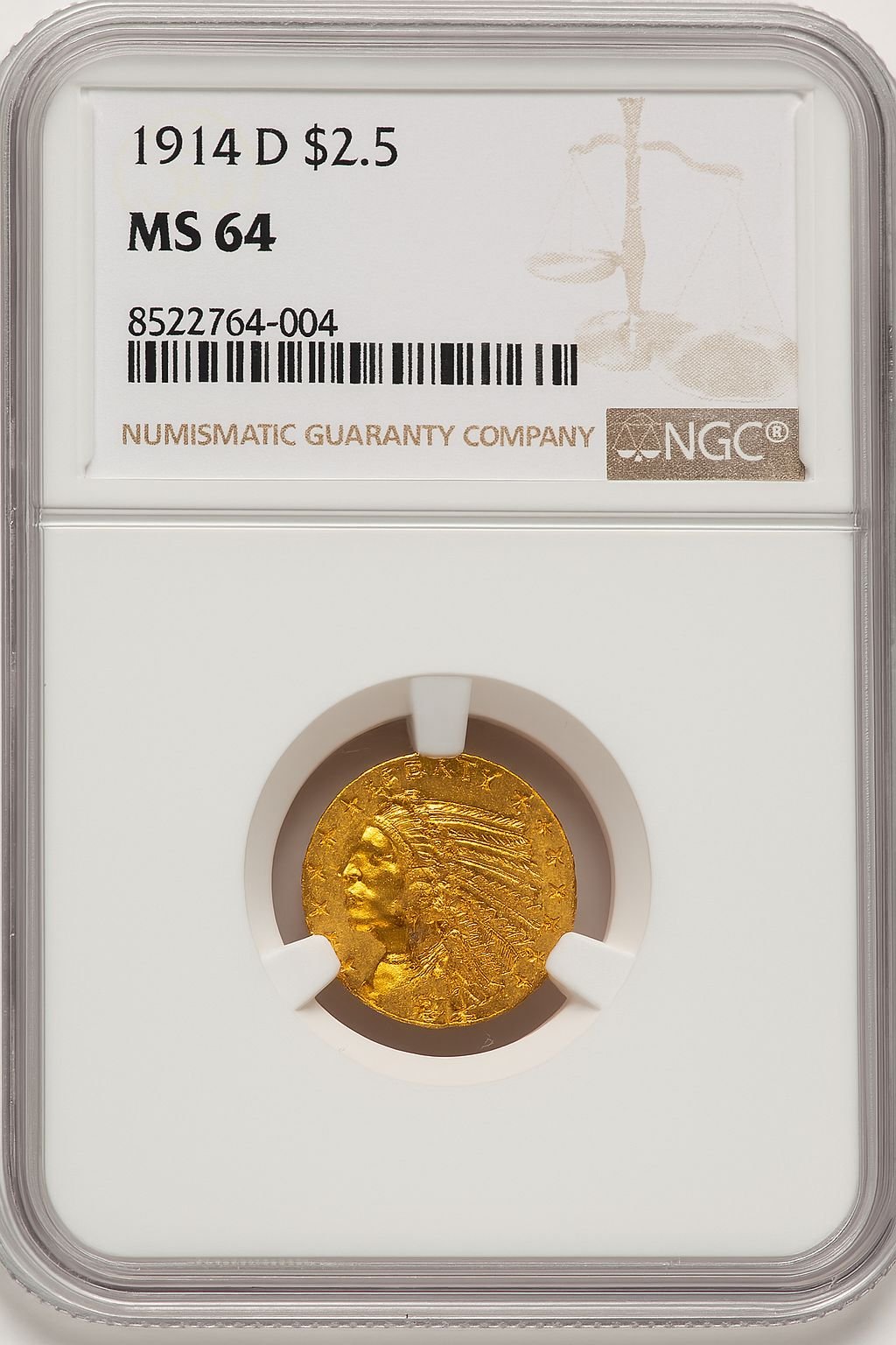 1914-D $2.50 Indian Quarter Eagle NGC MS64 (776661068)