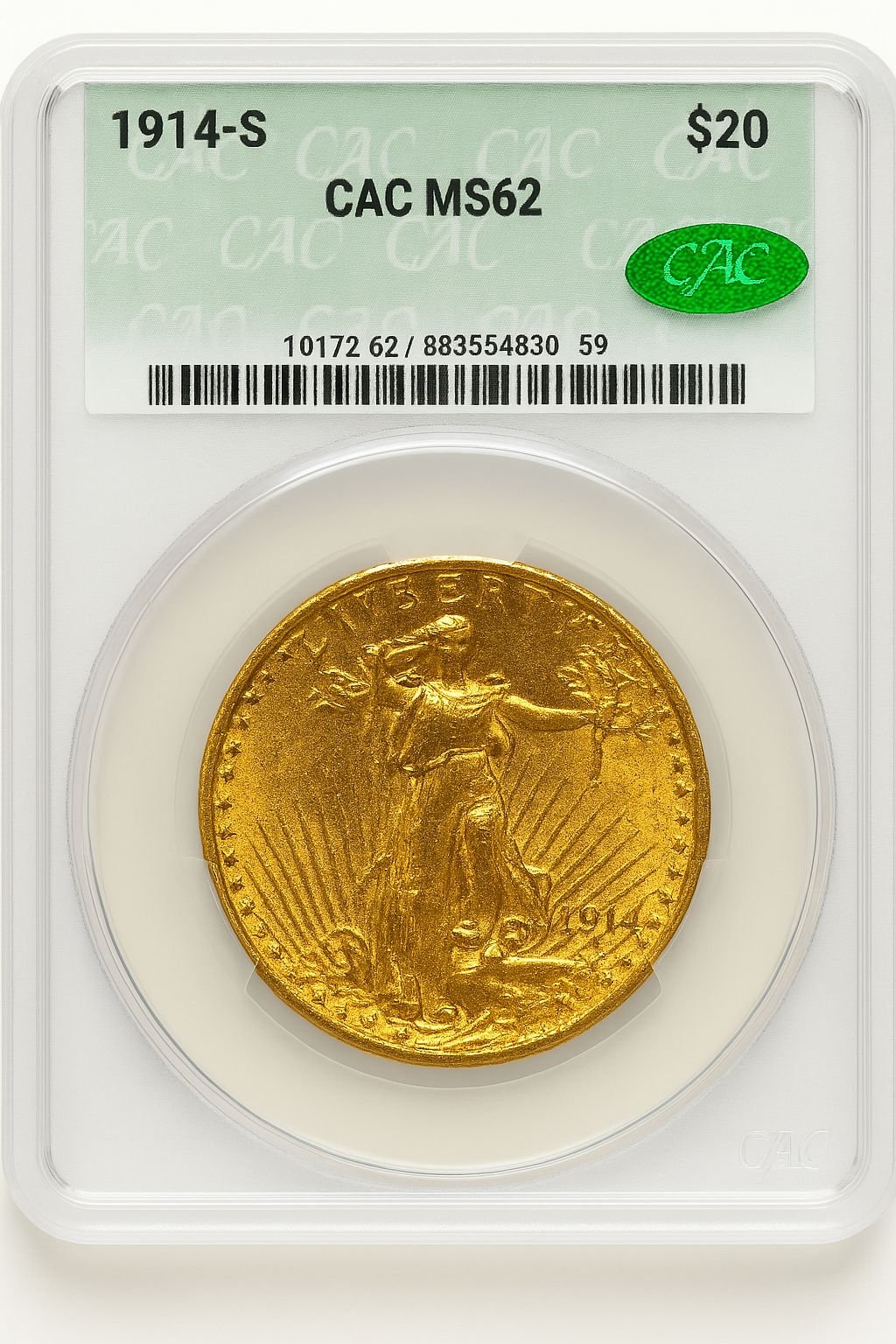 1914-S $20 Saint-Gaudens Double Eagle CACG MS62 (177220303)