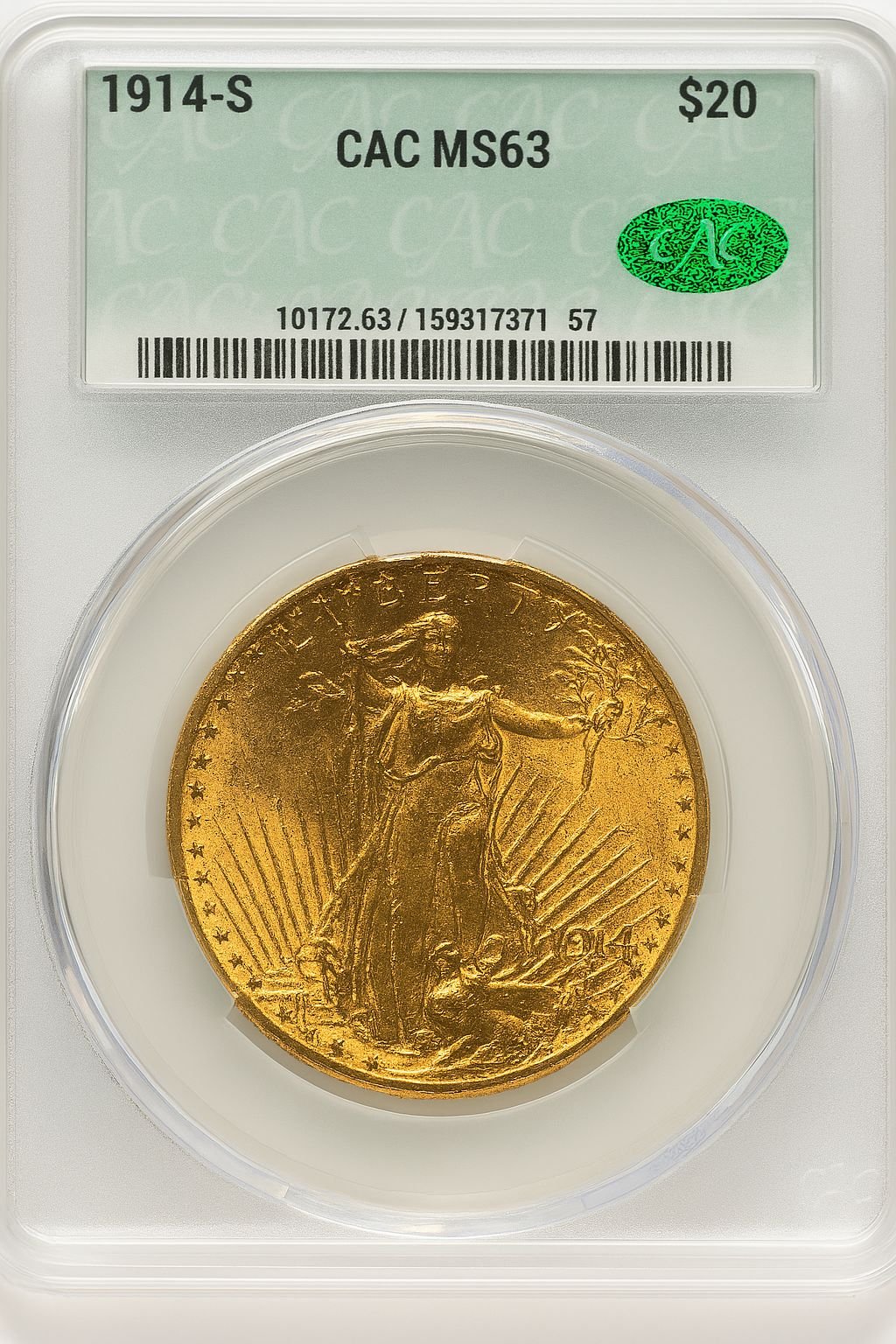 1914-S $20 Saint-Gaudens Double Eagle CACG MS63