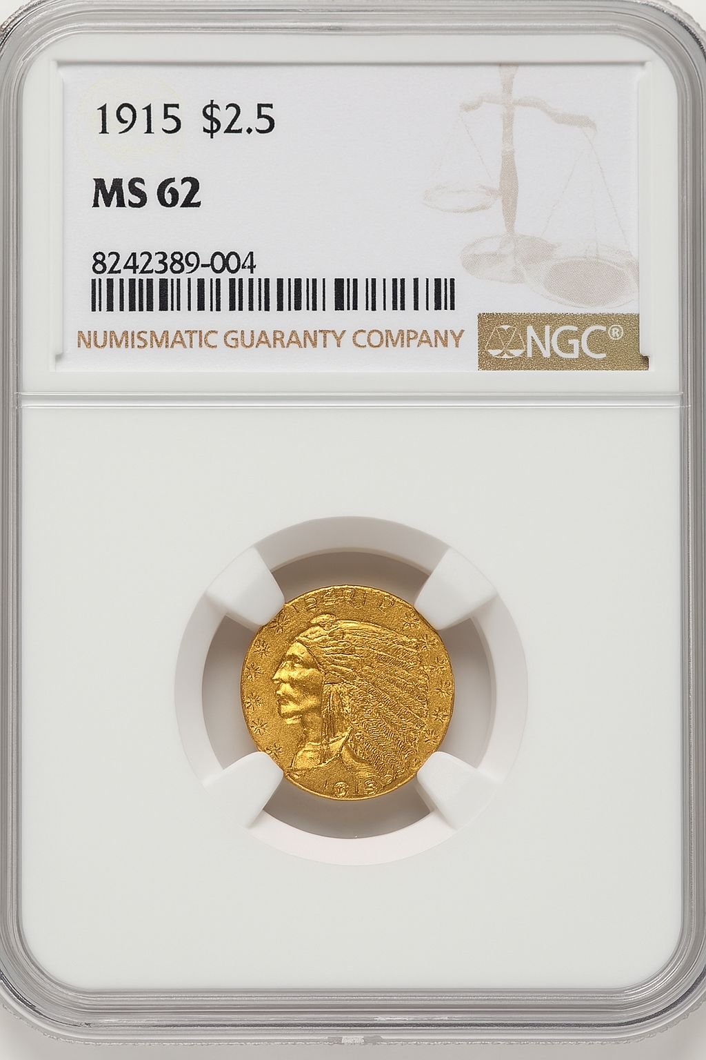 1915 $2.50 Indian Quarter Eagle NGC MS62 (774838017)