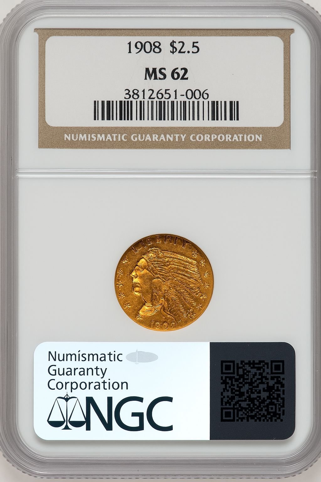 1915 $2.50 Indian Quarter Eagle NGC MS62 (778449017) - Image 2