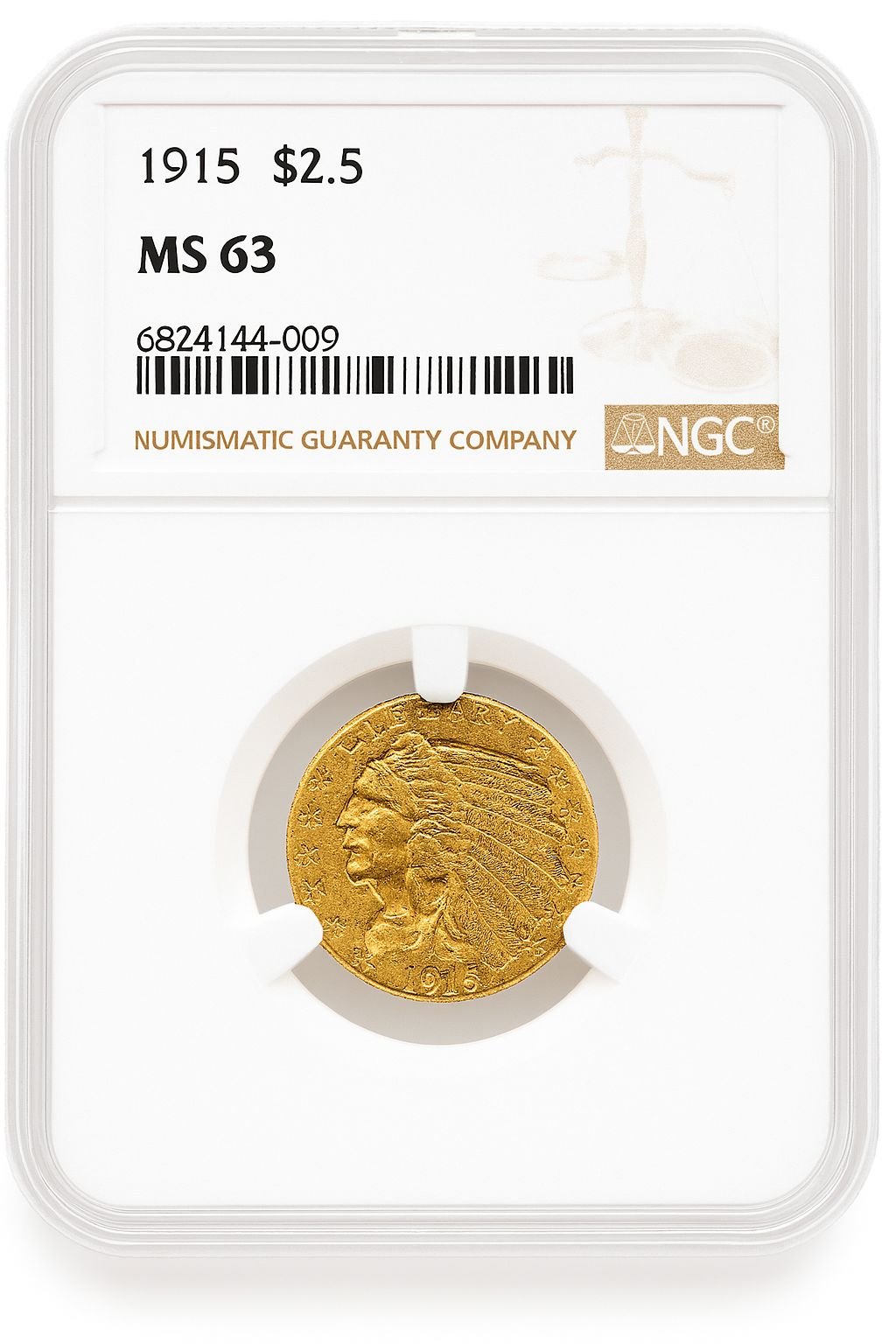 1915 $2.50 Indian Quarter Eagle NGC MS63 (767242005)