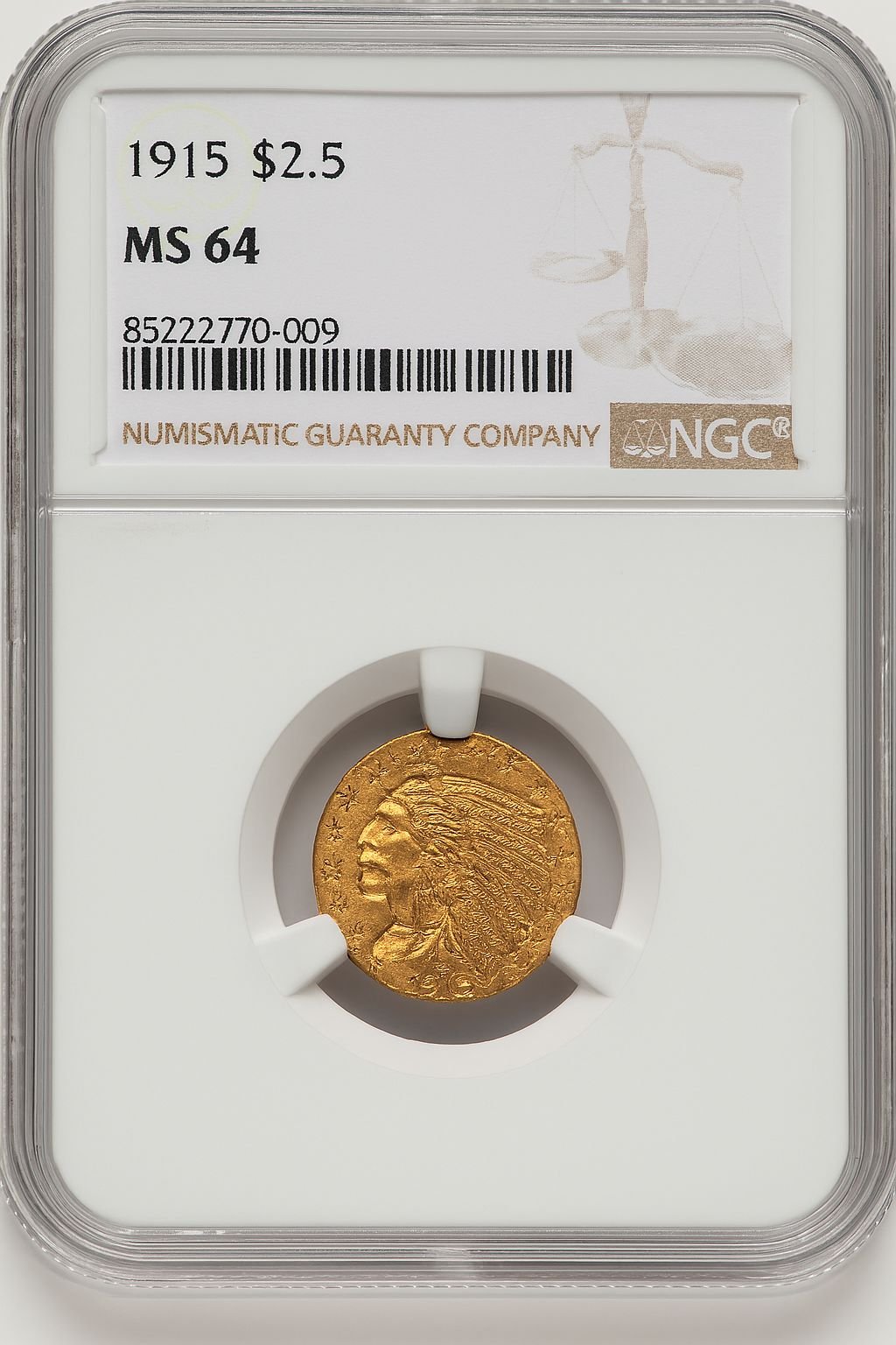 1915 $2.50 Indian Quarter Eagle NGC MS64 (776661010)