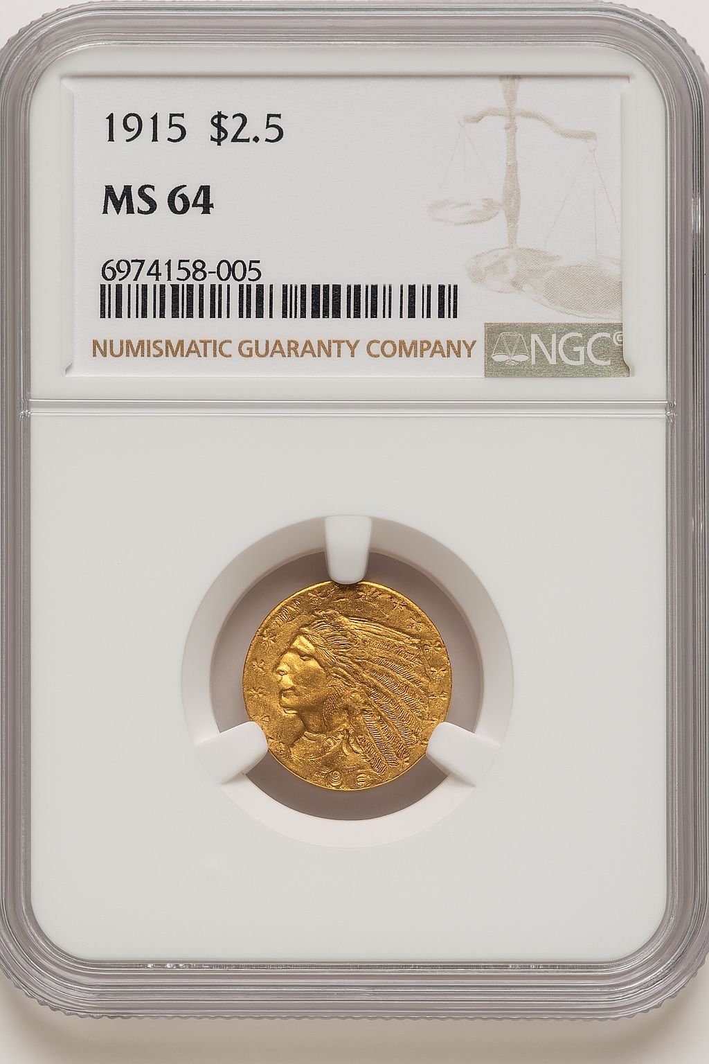 1915 $2.50 Indian Quarter Eagle NGC MS64 (777574003)