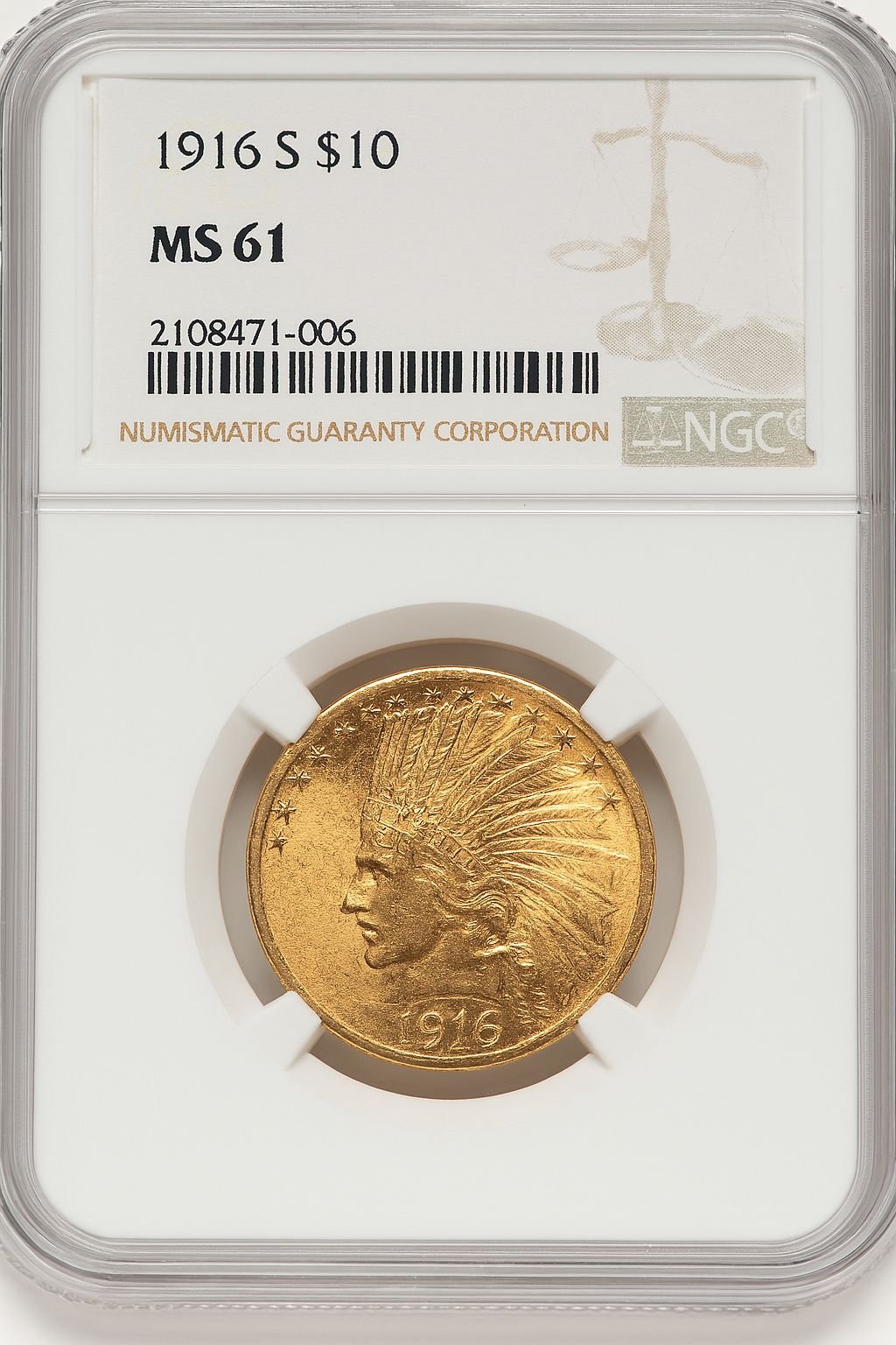 1916-S $10 Indian Eagle NGC MS61