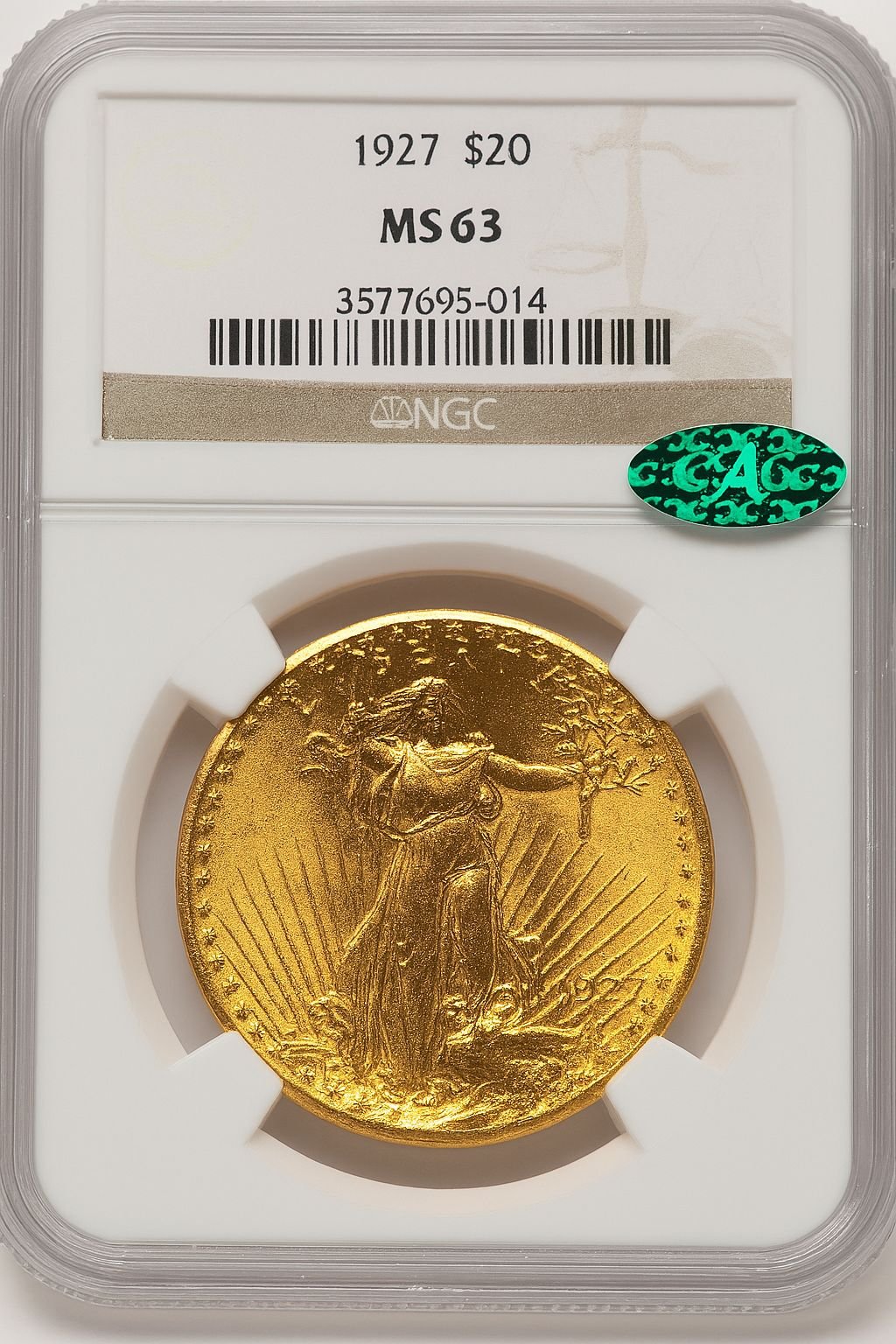 1927 $20 CAC Saint-Gaudens Double Eagle NGC MS63