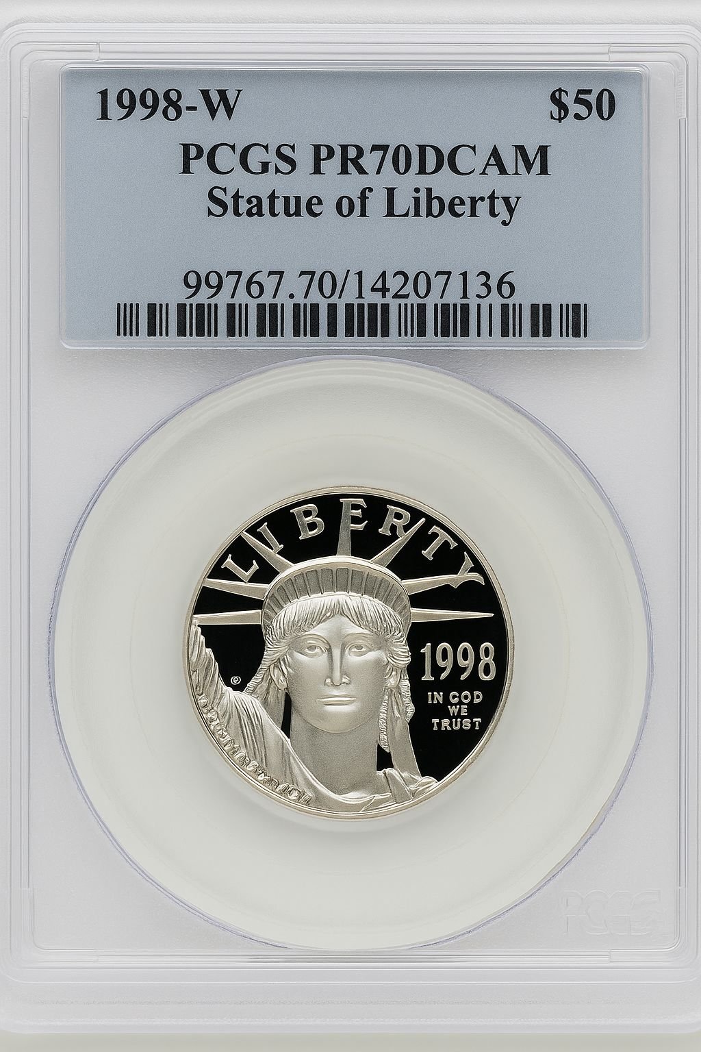 1998-W $50 Half-Ounce Platinum Eagle Blue Gradient PCGS PR70