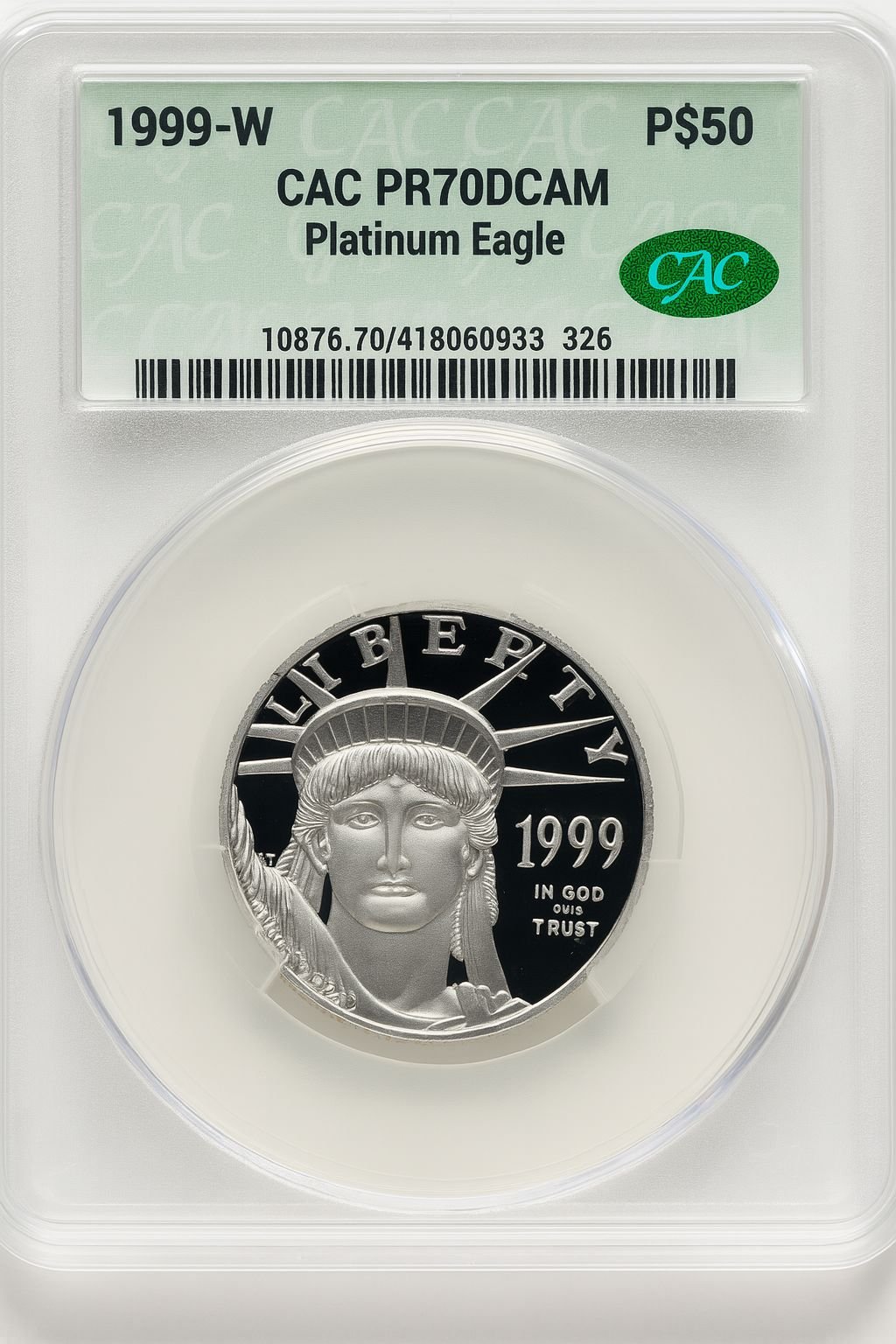 1999-W $50 Half-Ounce Platinum Eagle Statue of Liberty Michael Reagan CACG PR70