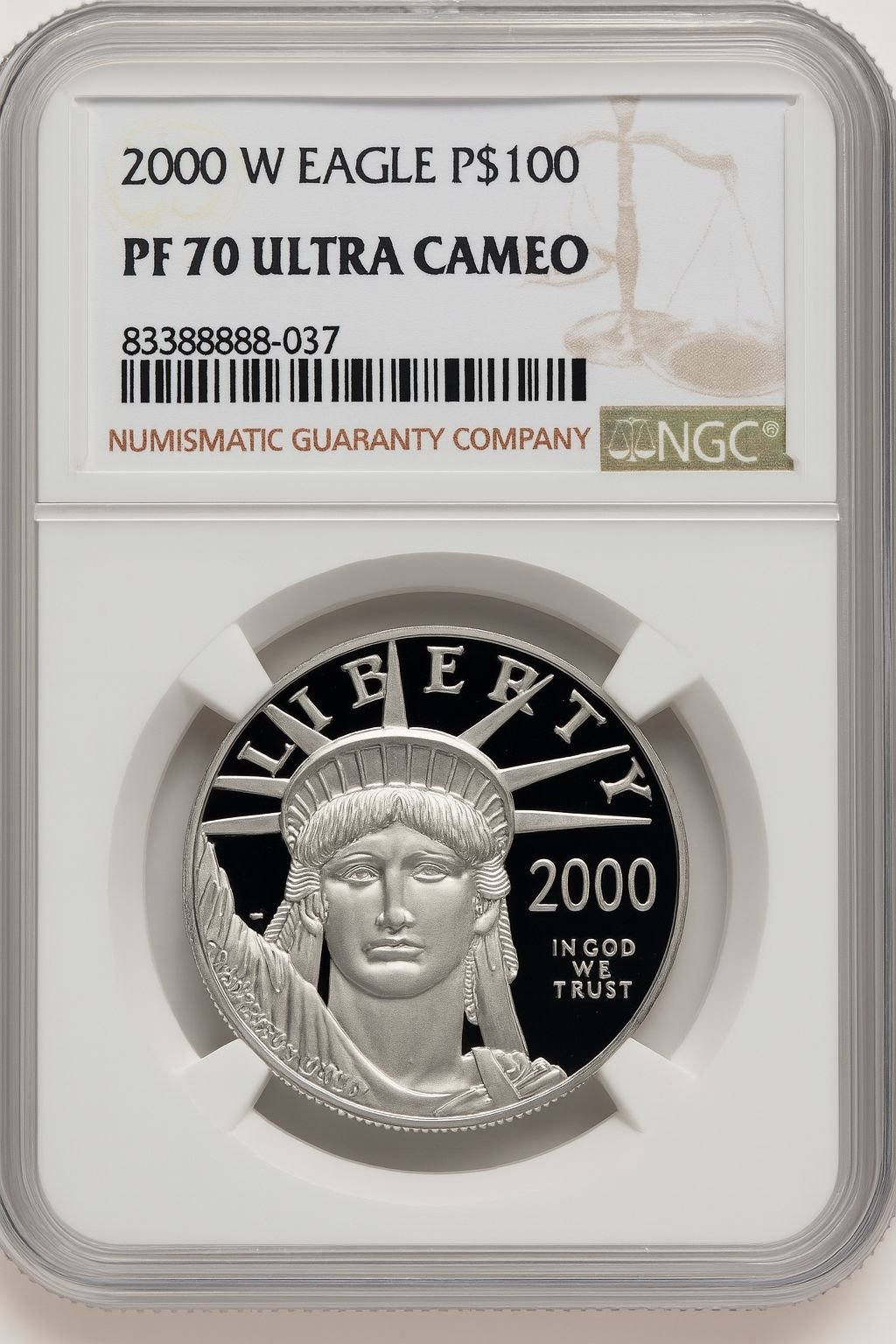 2000-W $100 One-Ounce Platinum Eagle Statue of Liberty Brown Label NGC PF70 (520684106)