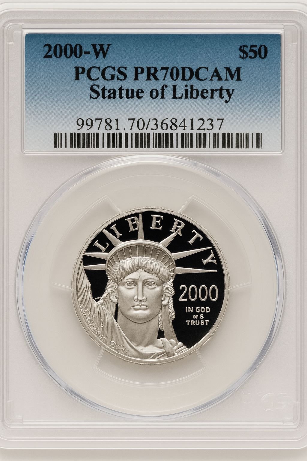 2000-W $50 Half-Ounce Platinum Eagle Statue of Liberty Blue Gradient PCGS PR70 (520203163)