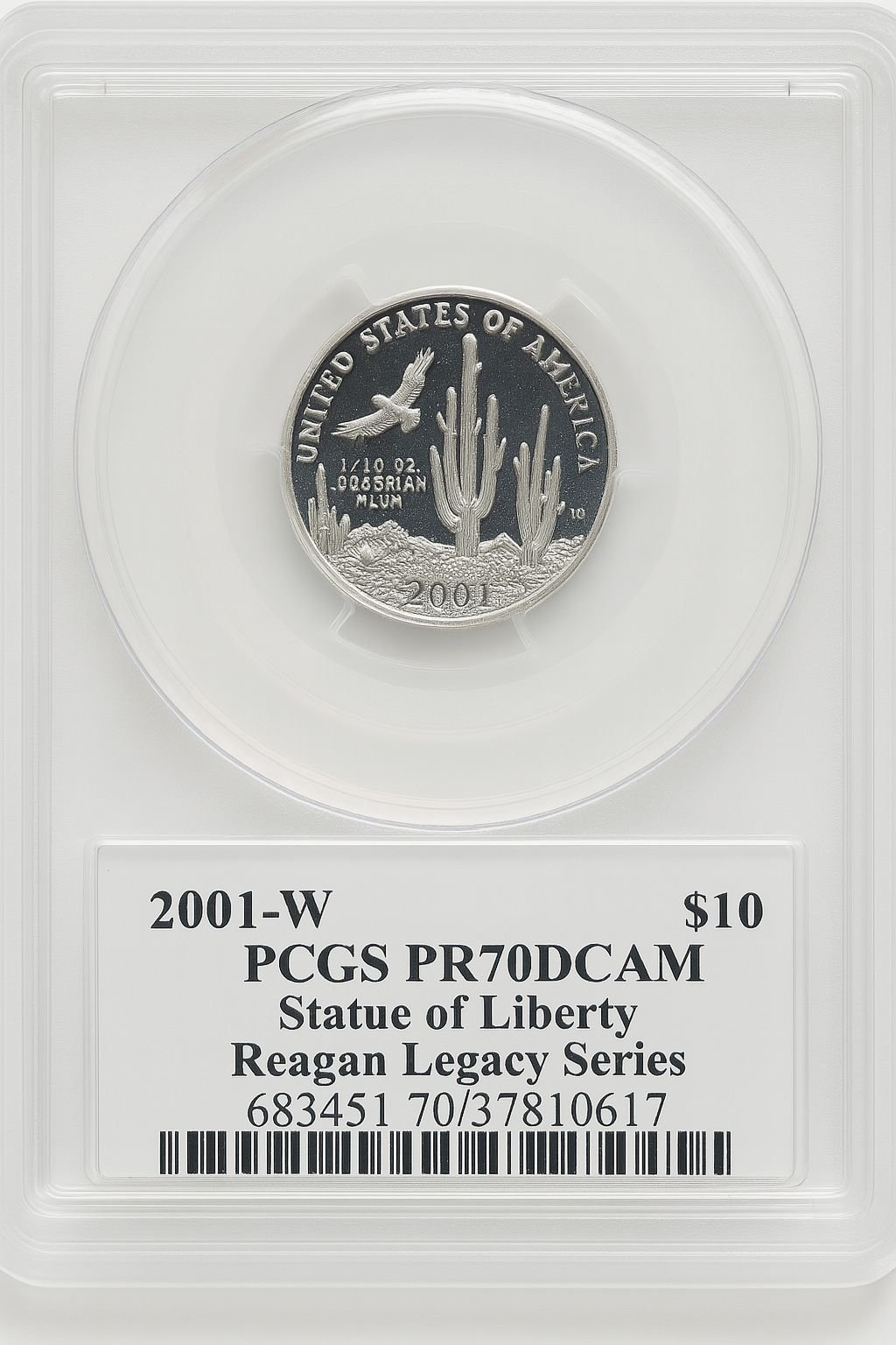 2001-W $10 Tenth-Ounce Platinum Statue of Liberty Michael Reagan Reagan Legacy Series PCGS PR70 - Image 2