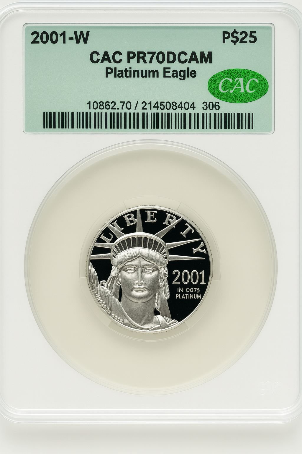 2001-W $25 Quarter-Ounce Platinum Eagle Statue of Liberty Brown Label CACG PR70