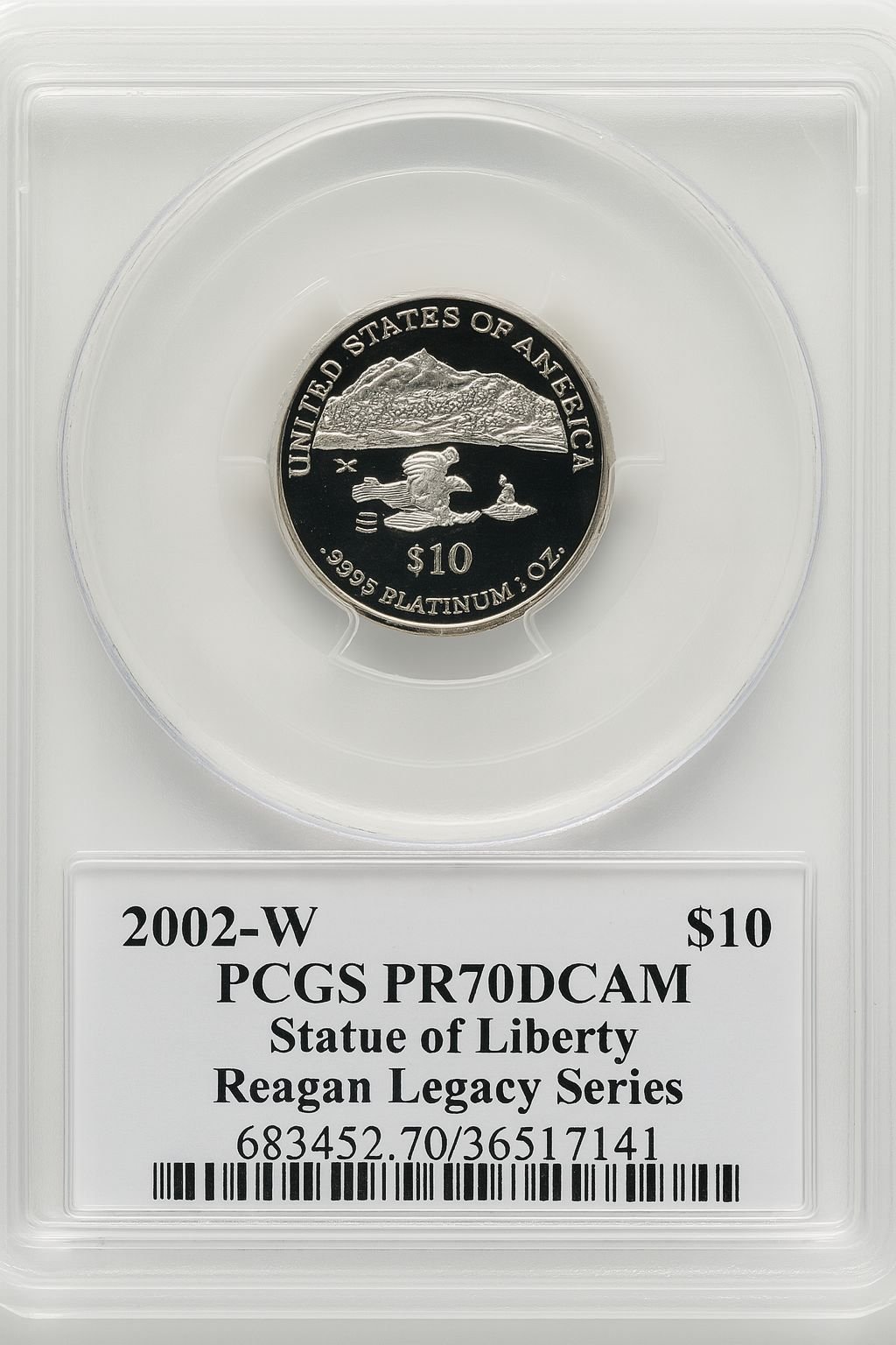 2002-W $10 Tenth-Ounce Platinum Eagle Statue of Liberty Michael Reagan Reagan Legacy Series PCGS PR70 - Image 2