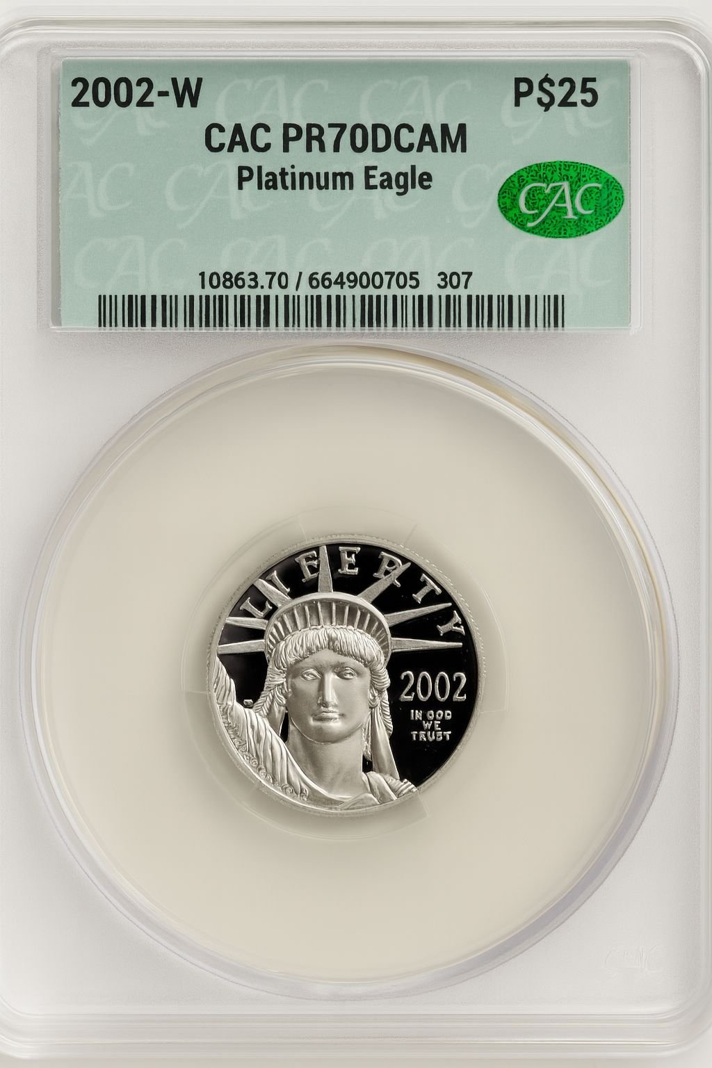 2002-W $25 Quarter-Ounce Platinum Eagle Statue of Liberty Brown Label CACG PR70
