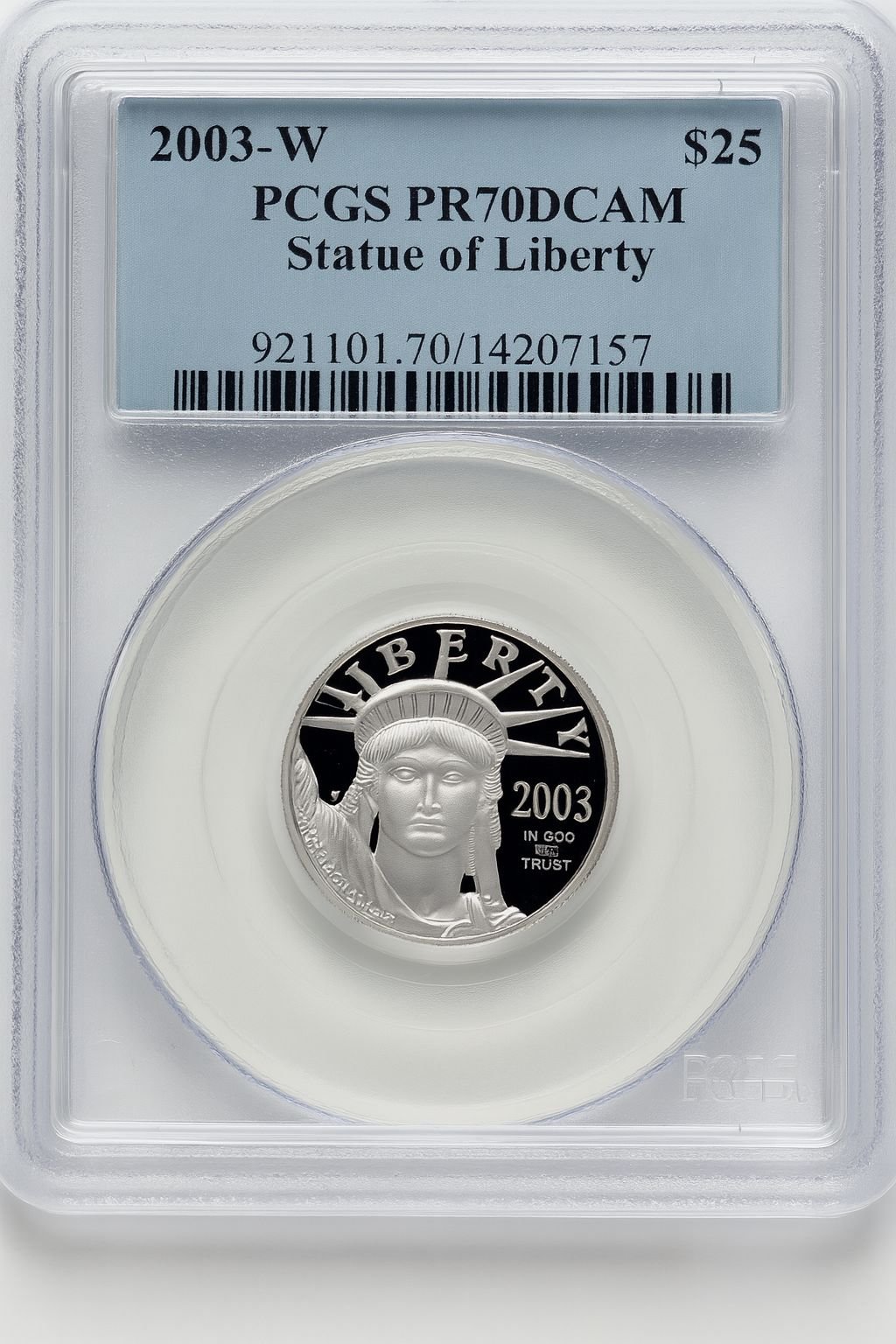 2003-W $25 Quarter-Ounce Platinum Eagle Statue of Liberty Blue Gradient PCGS PR70