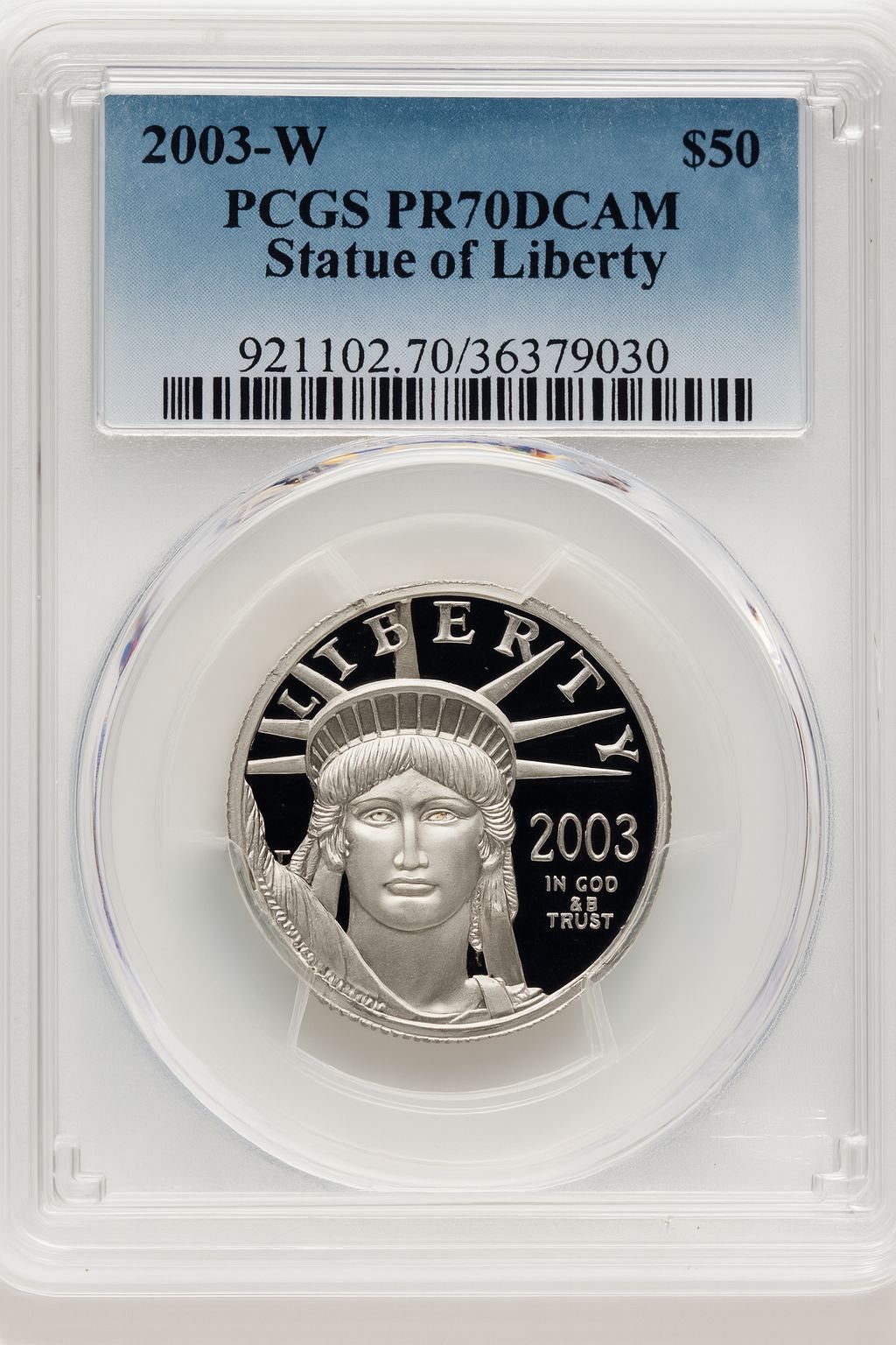 2003-W $50 Half-Ounce Platinum Eagle Blue Gradient PCGS PR70 (520203167)