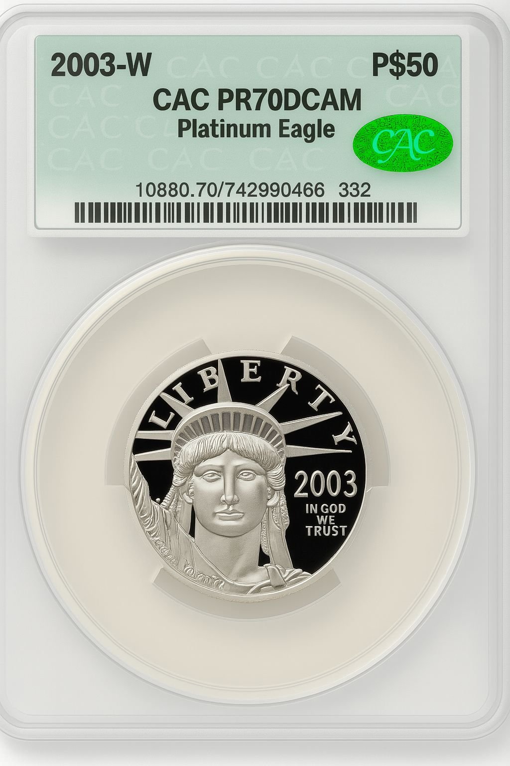 2003-W $50 Half-Ounce Platinum Eagle Brown Label CACG PR70