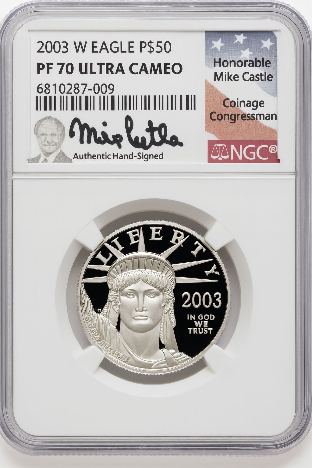2003-W $50 Half-Ounce Platinum Eagle Mike Castle NGC PF70