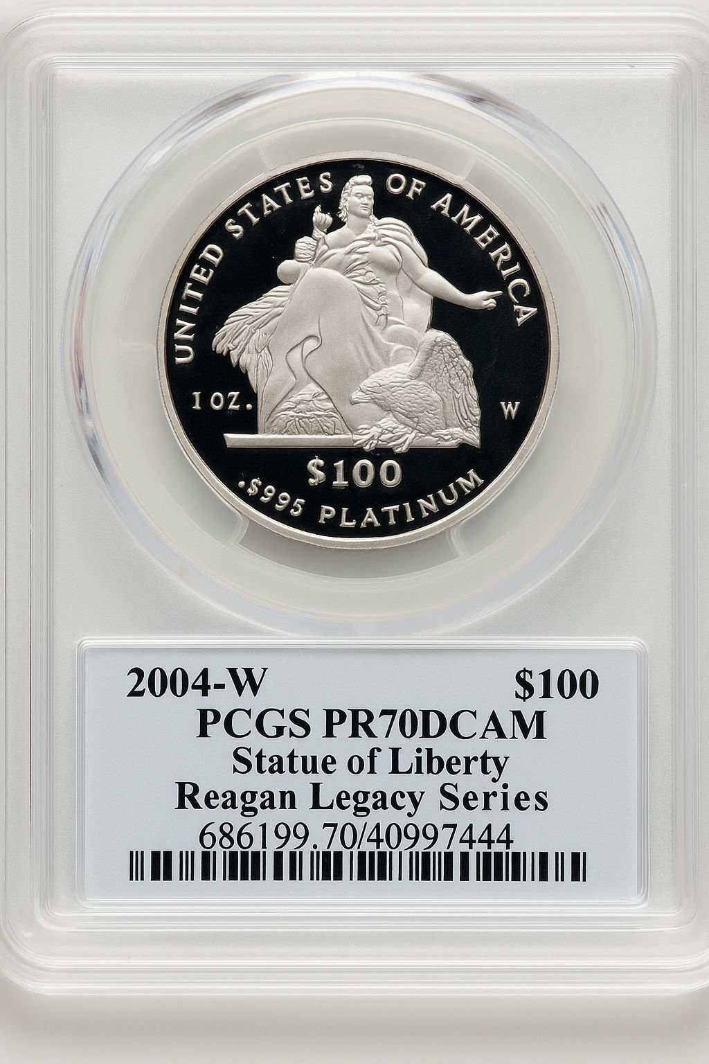 2004-W P$100 One-Ounce American Platinum Eagle Statue of Liberty Michael Reagan Reagan Legacy Series PCGS PR70 - Image 2