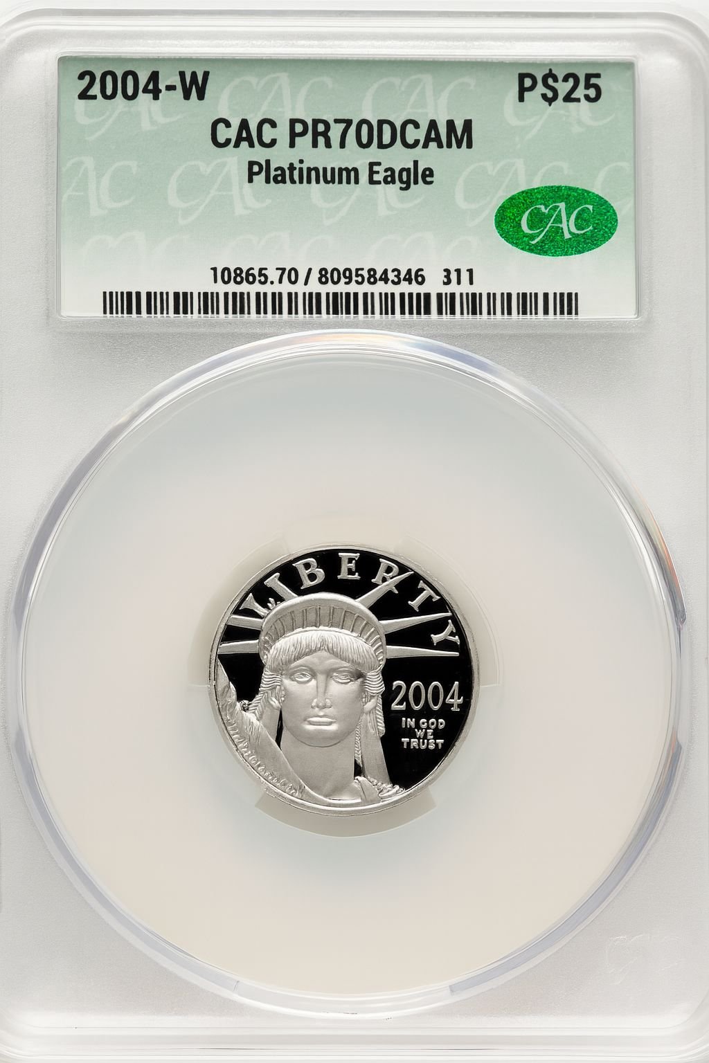 2004-W P$25 Quarter-Ounce Platinum Eagle Statue of Liberty Brown Label CACG PR70