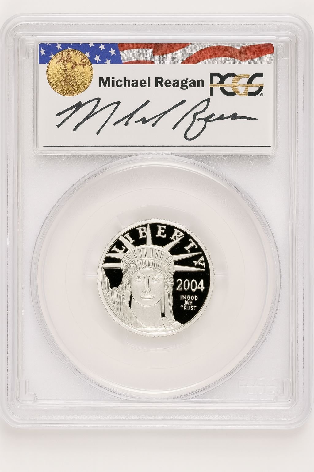 2004-W P$25 Quarter-Ounce Platinum Eagle Statue of Liberty Michael Reagan Reagan Legacy Series PCGS PR70